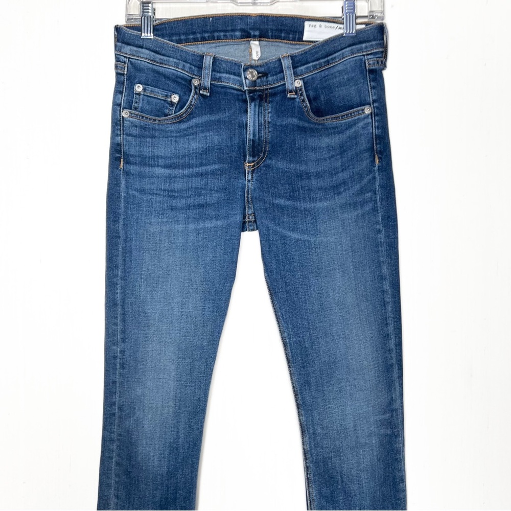 Rag & Bone Fringe Step Hem Distressed Mid Rise Medium Wash Cropped Skinny Jeans - Picture 7 of 11